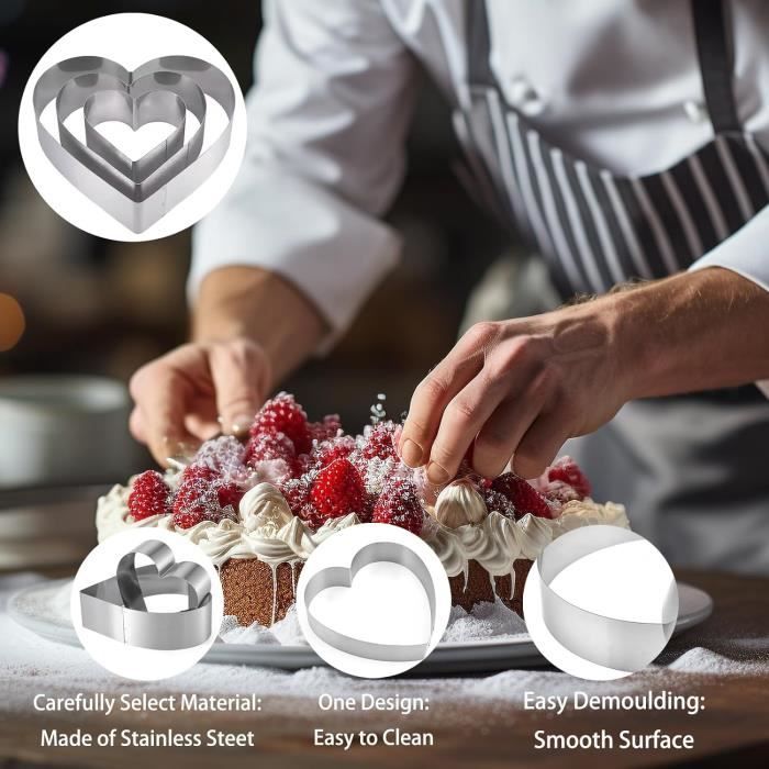 Set De 8 Emporte-pièces Coeur Pour Gâteaux, Mousses, Tartes - Plastique PA Réutilisable, Résistant à La Chaleur ( -60°C à +180°C )