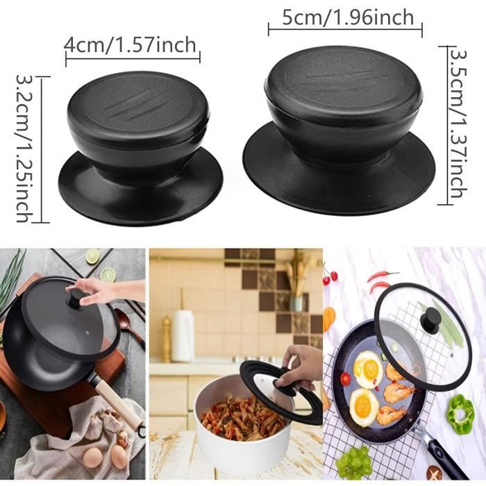 Lot De 4 Boutons De Rechange Pour Couvercle De Casserole - Poignées Bakélite Noires Résistantes Chaleur, Universels 5-10 Mm, Avec Vis Et Silicone