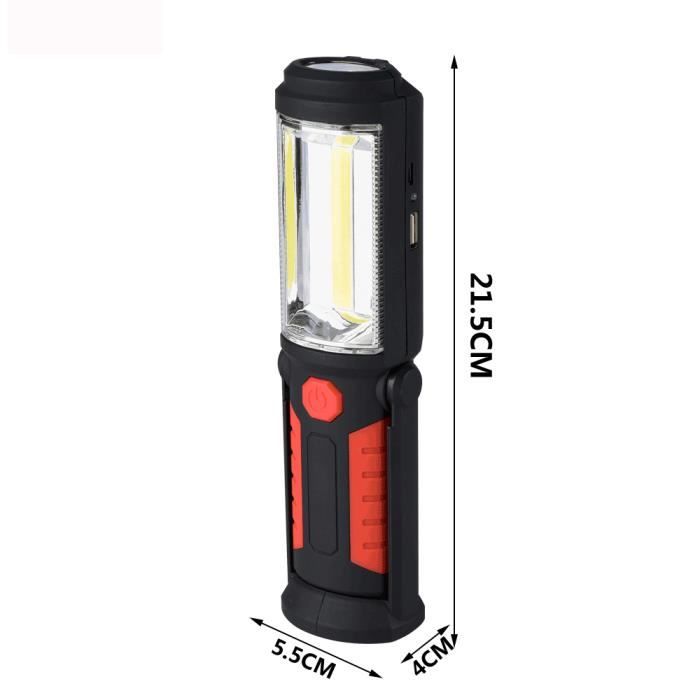 Lampe De Poche LED COB Rechargeable - Aimant Et Crochet - 2 Niveaux De Luminosité (120LM/360LM) - Pour Camping, Bricolage, Urgence