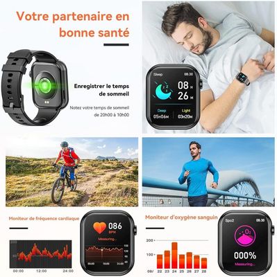 Montre Connectée Sport - Appels, 100+ Modes, 300mAh - Compatible IPhone/Android
