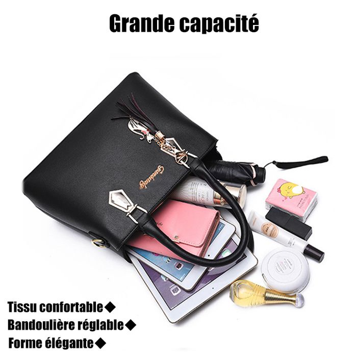 Lot De 2 Sacs à Main Femme Caalaay - Cuir Vegan, Grand Format, Bandoulière Amovible, Style Vintage - Sac Fourre-tout Et Petit Sac