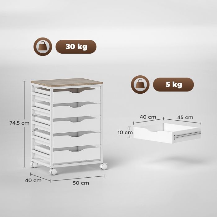 Caisson De Bureau HOMCOM - Rangement Sur Roulettes 3 Tiroirs