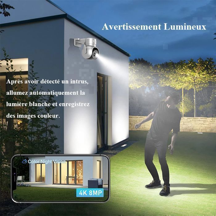 Caméra Surveillance 4K Extérieure Ctronics - WiFi Dual-Band, PTZ, Détection Humaine/Animal, Vision Nuit Couleur