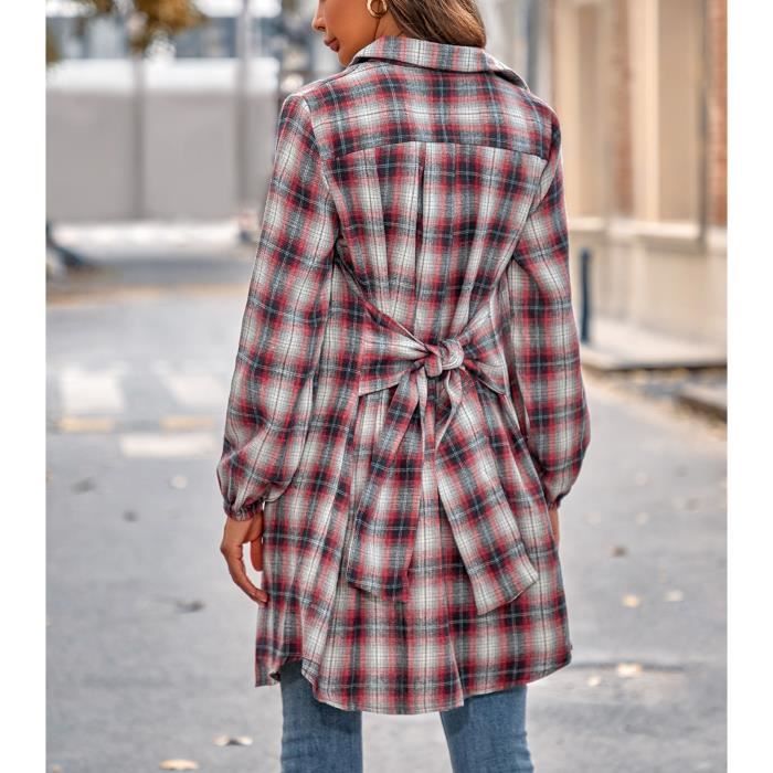 Veste Chemise Longue A Carreaux Femme Chemise A Carreaux Rouge