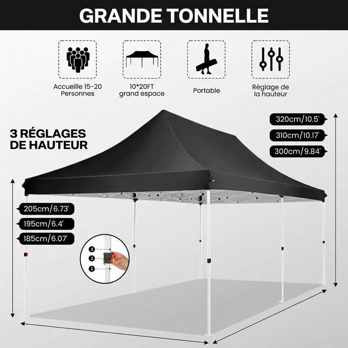 Sac Rangement Tonnelle Sac De Rangement Pour Tonnelle 3x6 - Tissu Polyester 210D Noir - Avec Poignées - Transport Facile Sac Polyester Résistant UV