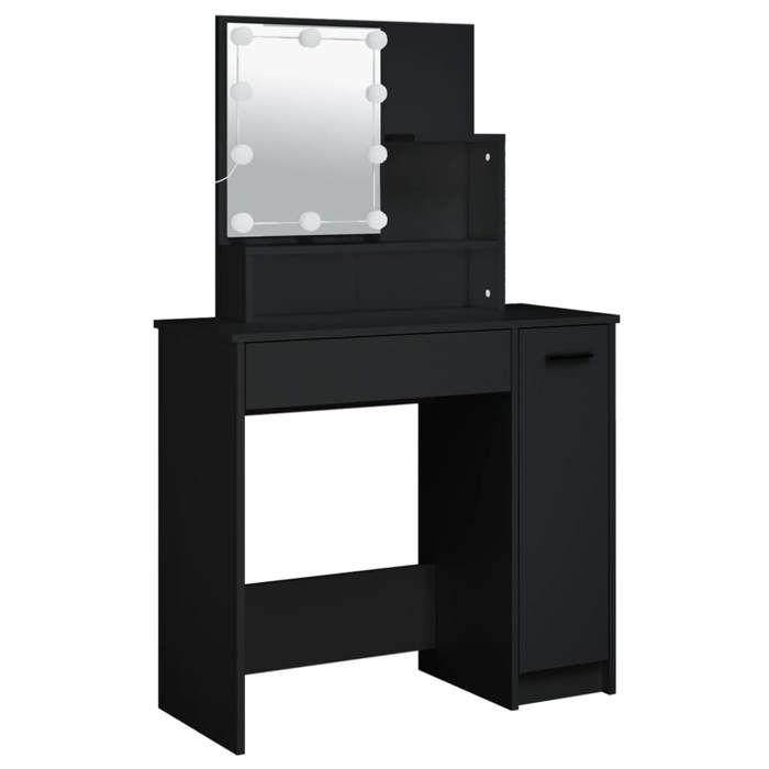 Ensemble Coiffeuse Noir – 74,5 X 40 X 141 Cm – Meuble Lavabo Avec Miroir