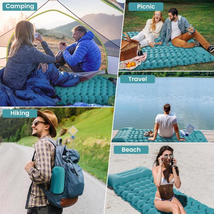 Matelas Autogonflant Eozfly – 600g, Pompe à Pied Intégrée, Oreiller Inclus, Pour Camping Trekking Et Plage