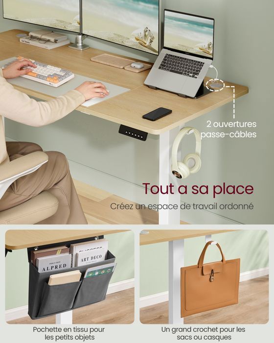 Bureau Électrique Réglable En Hauteur GIANTEX 140x70 Cm - Mémoire 3 Positions, Anti-Collision, Verrouillage Enfant - Marron