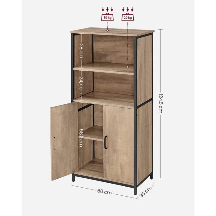 VASAGLE Meuble De Rangement Buffet Bibliothèque Marron Rustique Et Noir - 2 Compartiments Ouverts, Étagères Réglables, Cadre Acier Robuste