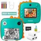 HOM2SEEKER Appareil Photo pour Enfants 2400W, Impression Instantanée, Jouet Fille 3 4 5 6 Ans, HD 2.5 Pouces - Vert