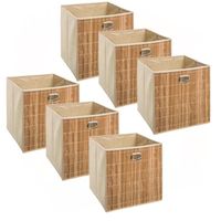 Toilinux - Lot de 6 Boîtes de rangement design en bambou et tissu - Beige