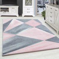 Design tapis pour salon à poils courts abstrait motif gris rose blanc tacheté [160x230 cm, Rose]