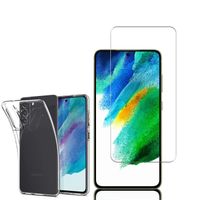 Pour Samsung Galaxy S21 FE 5G 6.4": Coque silicone gel UltraSlim - TRANSPARENT + 1 Film Verre Trempé