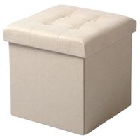 WOLTU Tabouret pouf coffre Boîte de rangement repose-pied cube, siège pliable gagner de l'espace 37,5x37,5x38cm, Crème Blanc