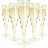 50Pièces Flûtes à Champagne en Plastique, 150ml Verres à Champagne Scintillants Dorés Gobelets à Vin de Fête Réutilisables