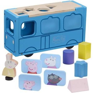 FIGURINE - PERSONNAGE Trieur d'autobus en bois Peppa Pig - CHARACTER OPTIONS - Jouet 2 en 1 avec blocs et figurine de Mme Lapin - Bleu