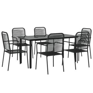 Ensemble table et chaise de jardin Omabeta - Salons de jardin - Ensemble à dîner de jardin 7 pcs Noir Corde de coton et acier HB03261