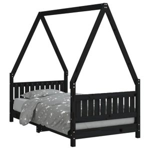 STRUCTURE DE LIT BOHU Cadre de lit pour enfant noir 80x160 cm bois de pin massif A834506 En Stock