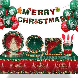Whaline Ensemble de vaisselle de Noël jetable de 100 pièces - 50 assiettes  en carton - 25 serviettes et 25 tasses pour fête sur le thème de Noël 