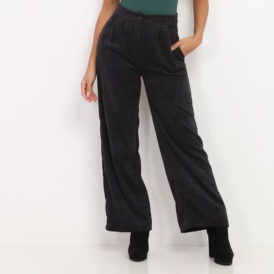 L'INCOMPARABLE - Pantalon large en velours noir