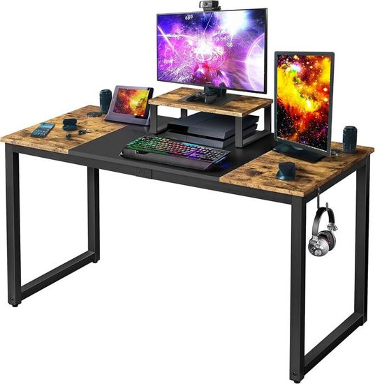 Bureau Informatique Table d'Ordinateur avec 3 Tiroirs et Étagère de