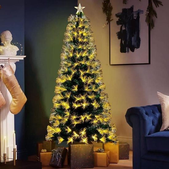 871125278753 Sapin de Noël Fibre Optique Étoiles, 120 cm, 140 branches