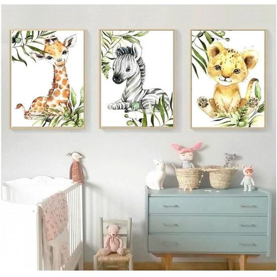 Lot De 6 Posters Animaux Jungle Pour Chambre Bébé - Format A4 (21x30 Cm), Toile, Sans Cadre
