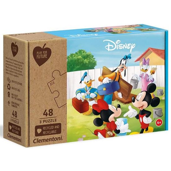 Clementoni Play For Future-Disney Mickey Classic -boîte de 3 puzzles (3x48 pièces) matériaux 100% recyclés