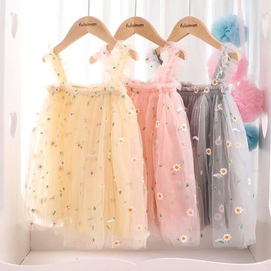 Robe Princesse Tulle Manches Bouffantes Fille 3–8 Ans | Robe Col Rond Fête Anniversaire
