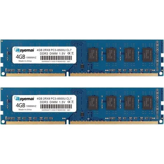 Royemai Lot De 2 Barrettes De Mémoire Ram Ddr3 8500 Ddr3 1066 Pc3-8500U ...