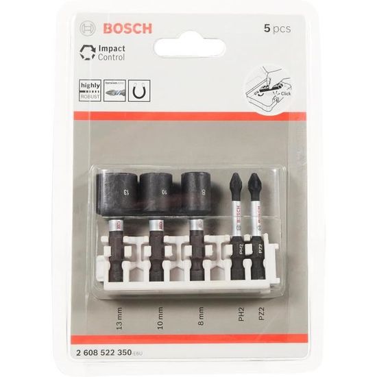 Pack de 8 embouts de vissage double tête Bosch TX PH fendue et PZ 65 mm