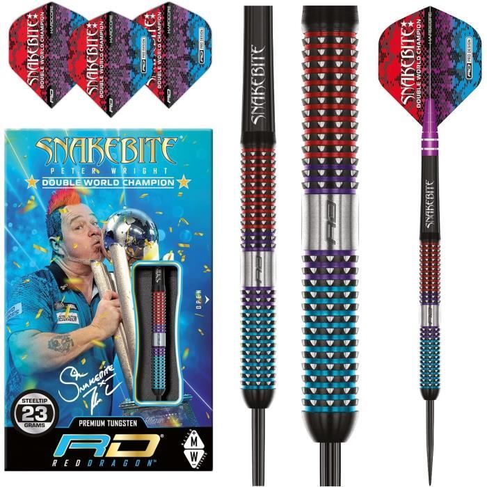 Fléchettes Red Dragon Peter Wright 'Snakebite' Spirit - Tungstène 90% 18g - Vols Hardcore, Tiges Nitrotech