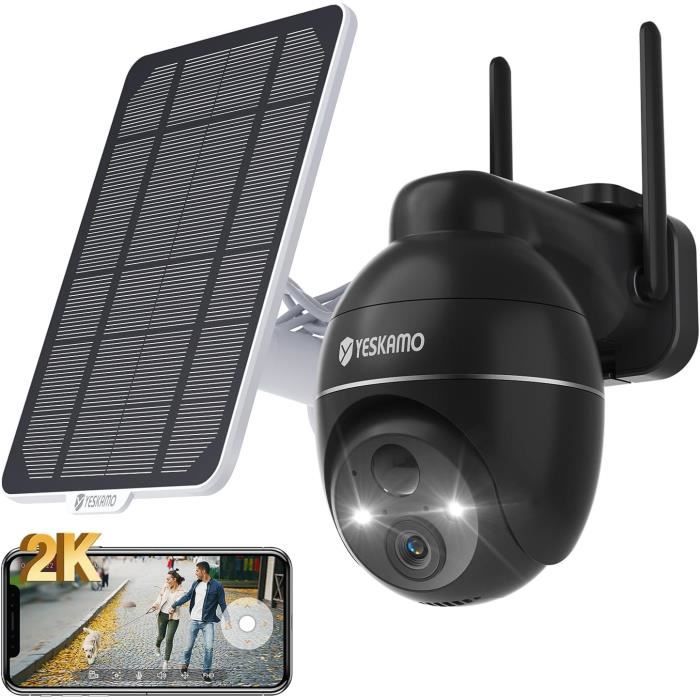 ANRAN 2 Pièces Caméra De Surveillance Exterieur 2K HD 3MP Panneau Solaire Extérieur Sans Fil Détection PIR Compatible Alexa Et Google Home,Blanc+Noir