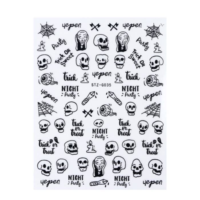 Stickers Nail Art Halloween - Fantômes, Chats, Sorcières - Accessoire Ongles Déco