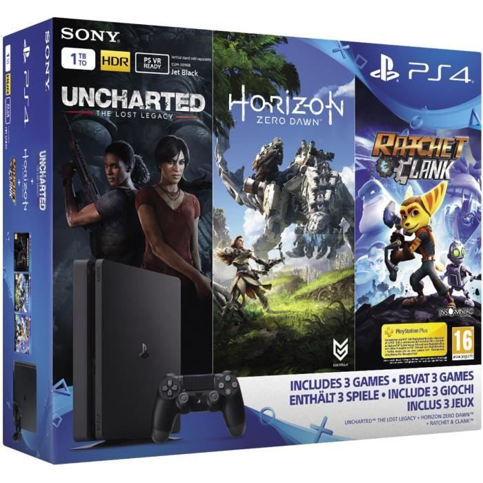 PS4 Slim + Horizon Zero Dawn + Uncharted: The Lost Legacy + Ratchet & Clank Bon état - vue 2