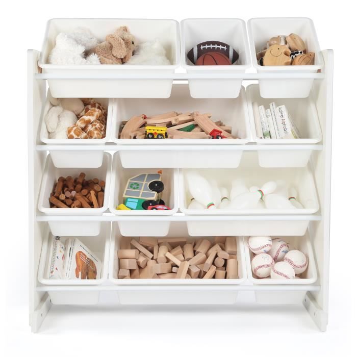 Humble Crew Kid's Wood Toy Organizer, 12 Plastic Bins, White