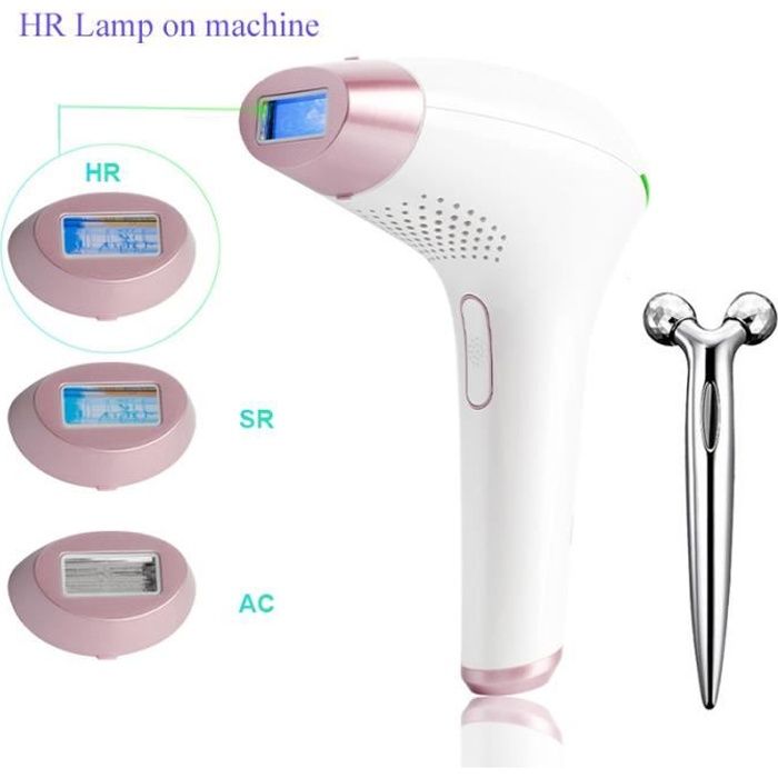 Epilateur Lumière Pulsée IPL 500 000 Flashes Avec 3 Embouts+ Rouleau de massage Pour Corps Maillot Aisselles Rose