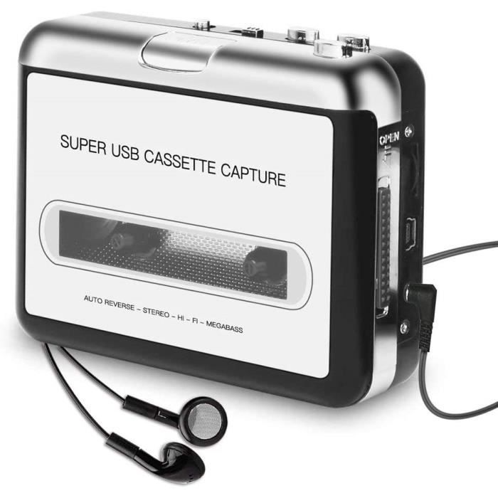 Lecteur Cassette portable Walkman enregistreur de cassettes pour CD MP3 USB compatible avec ordinateurs PC avec casque