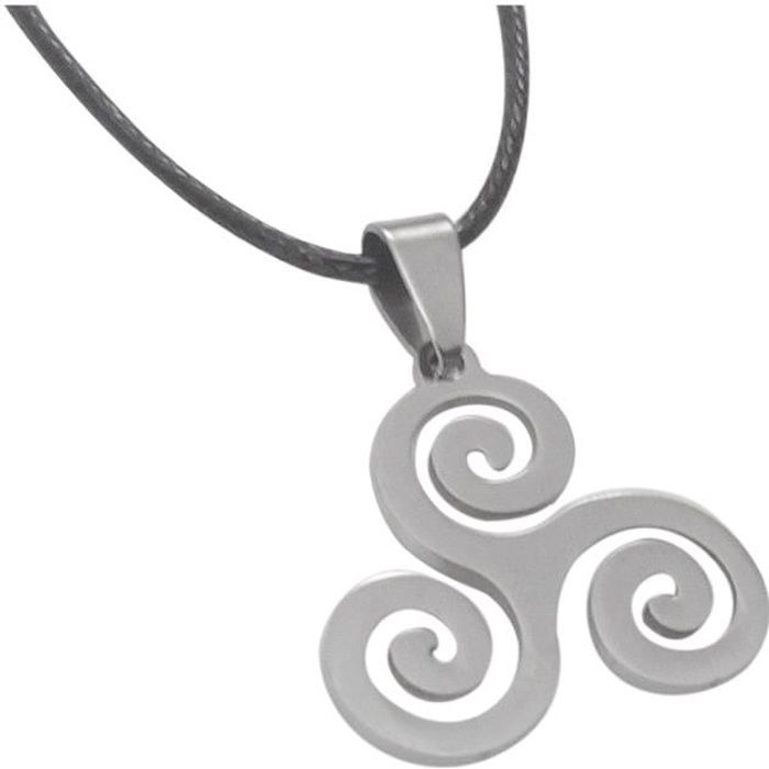 Collier, pendentif Triskel spirale, Teen wolf, acier poli + cordon. Qualité A++