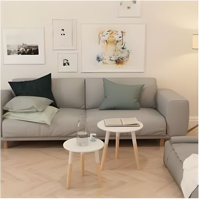Lot de 2 Tables Basses Gigognes en bois de pin massi - 48 x 47,5 cm et 38 x 40 cm - Blanc