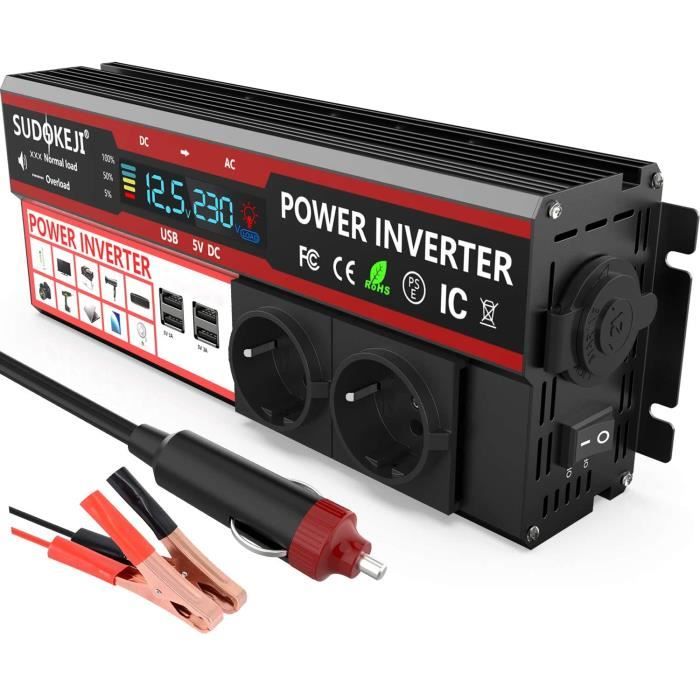 Convertisseur de tension Convertisseur de Tension 12v 220v 1000w Transformateur Onduleur de Tension,4 USB Ports et 2 Pri 15942