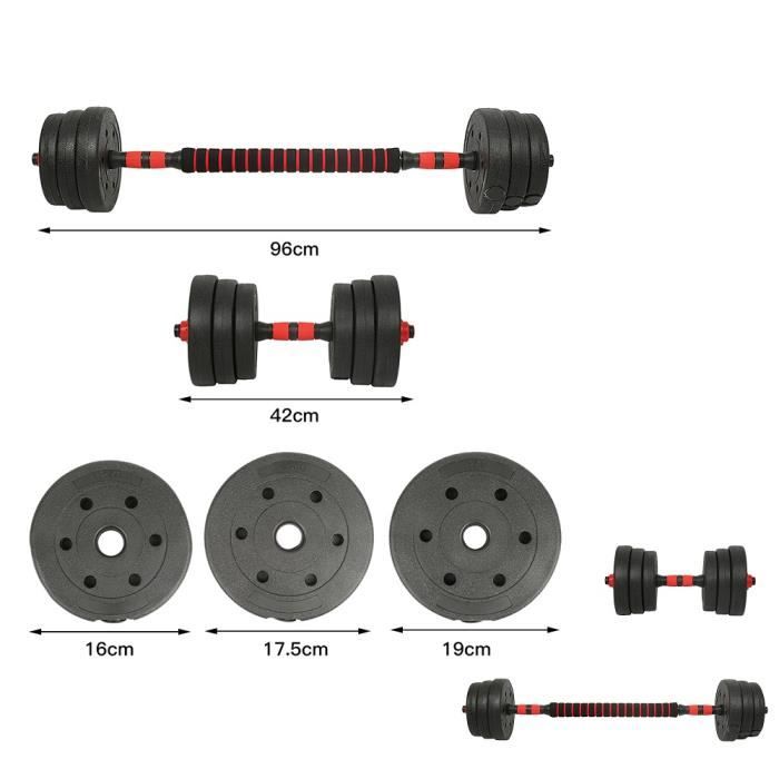 KDINFAV® Haltères / Poids 20kg de Musculation – 12 Disques pour Fitness - 2 en 1 Set d’Haltères Courts / longue pour Haltérophilie