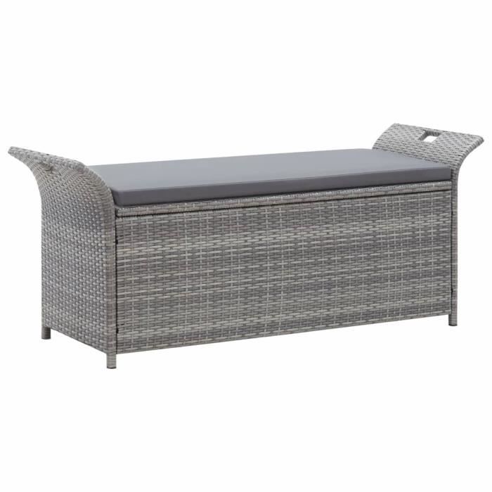 Banc de rangement avec coussin Gris 138 cm Résine tressée -SIE