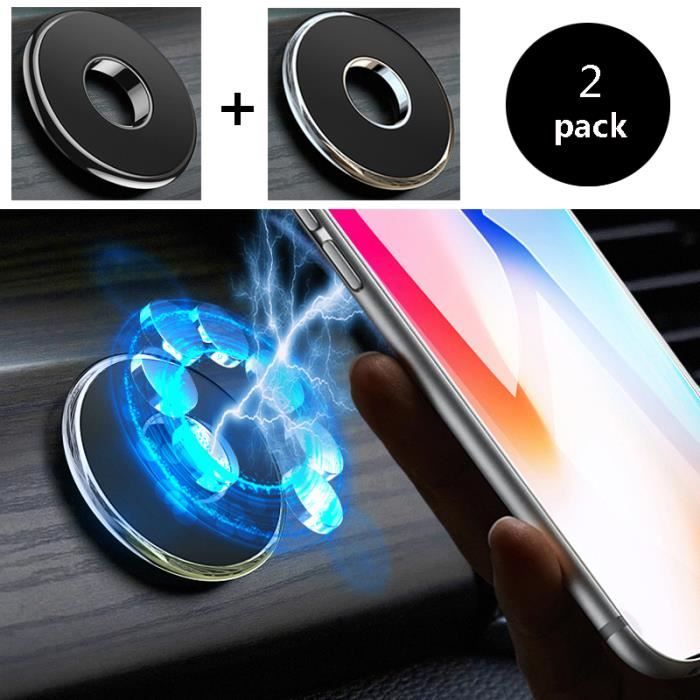 Support Téléphone Voiture (max 2kg)2 pack Magnétique Universel Aimant Smartphone Voiture Noir +Silver avec iPhone, Samsung, Xiaomi