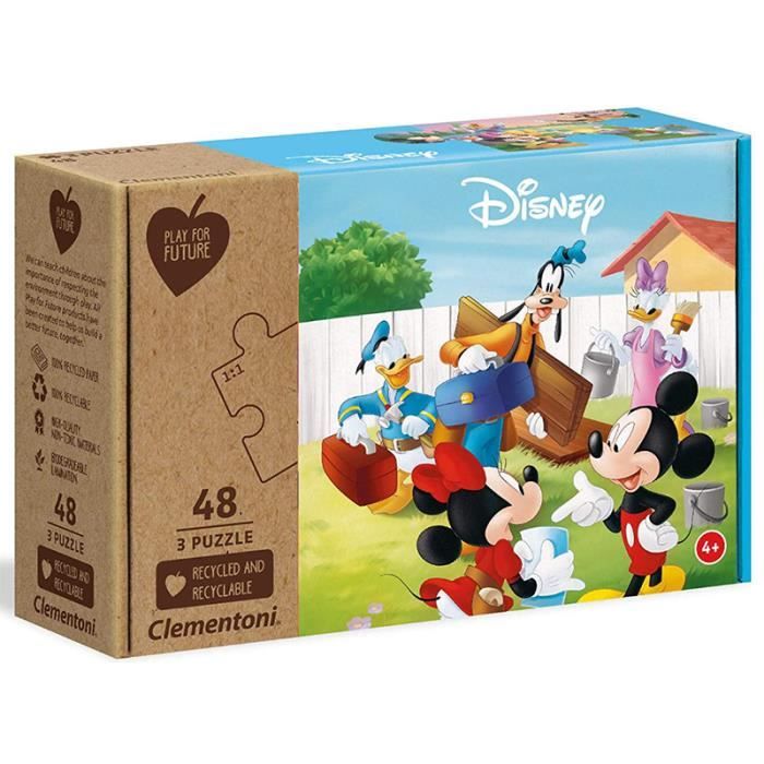 Clementoni Play For Future-Disney Mickey Classic -boîte de 3 puzzles (3x48 pièces) matériaux 100% recyclés