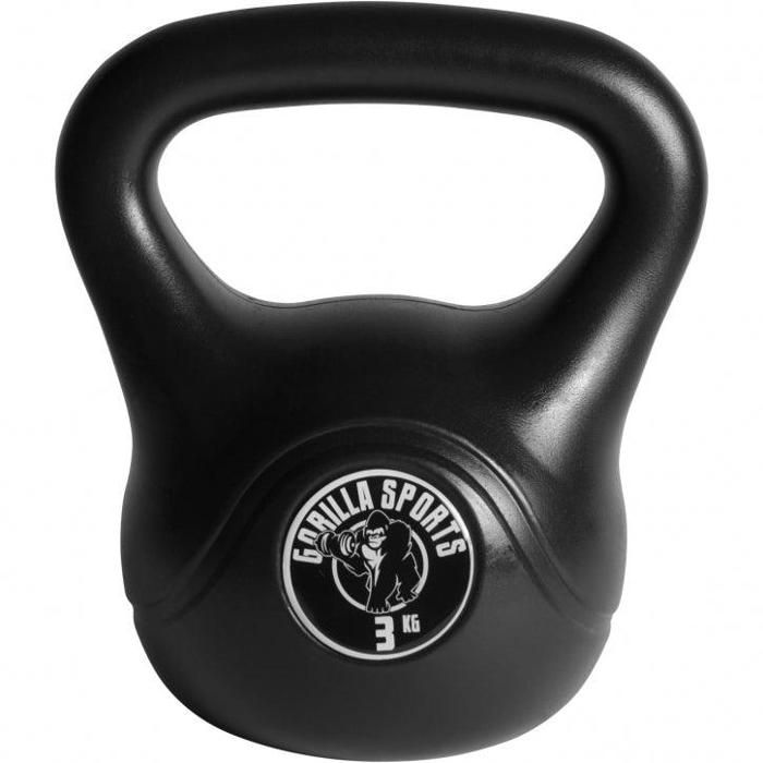 Gorilla Sports - Poids Kettlebell plastique 2kg à 20kg - 3 KG Noir