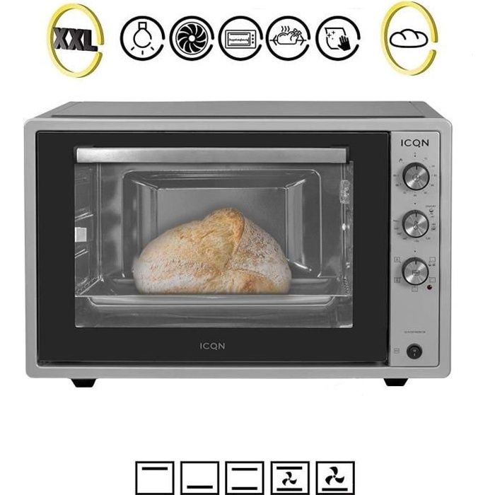 ICQN 70XXL - Mini four grill - 60L - 1800 W - Chaleur tournante - Tournebroche - Acier Inoxydable Gris