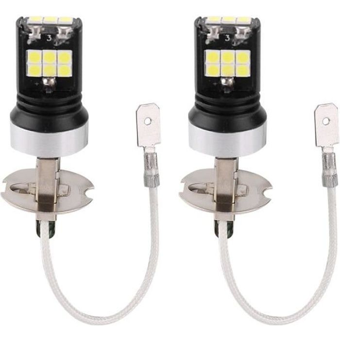 2PCS H3 LED 7000K Kit de Conversion phare de Voiture (12V ~ 24V), IP67 Etanche, Prémium Ampoules 15W 2200LM (lumière blanche)