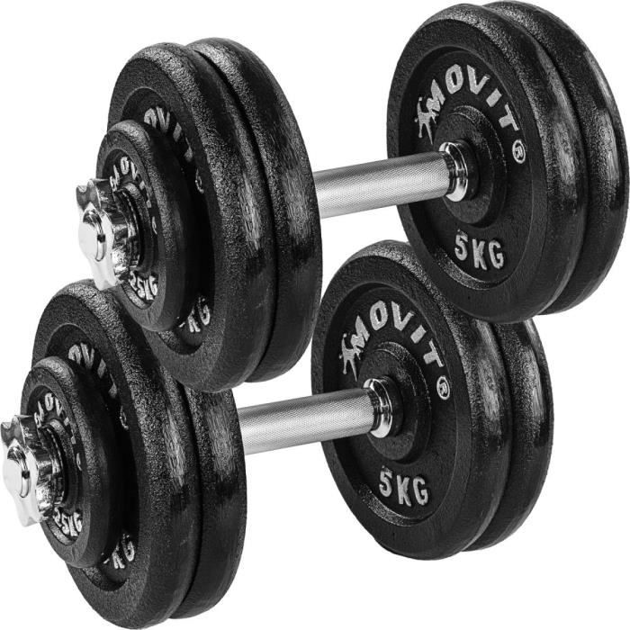 MOVIT 2x Haltères courts de 25 kg en fonte (poids 8x5kg et 4 x 1,25kg)