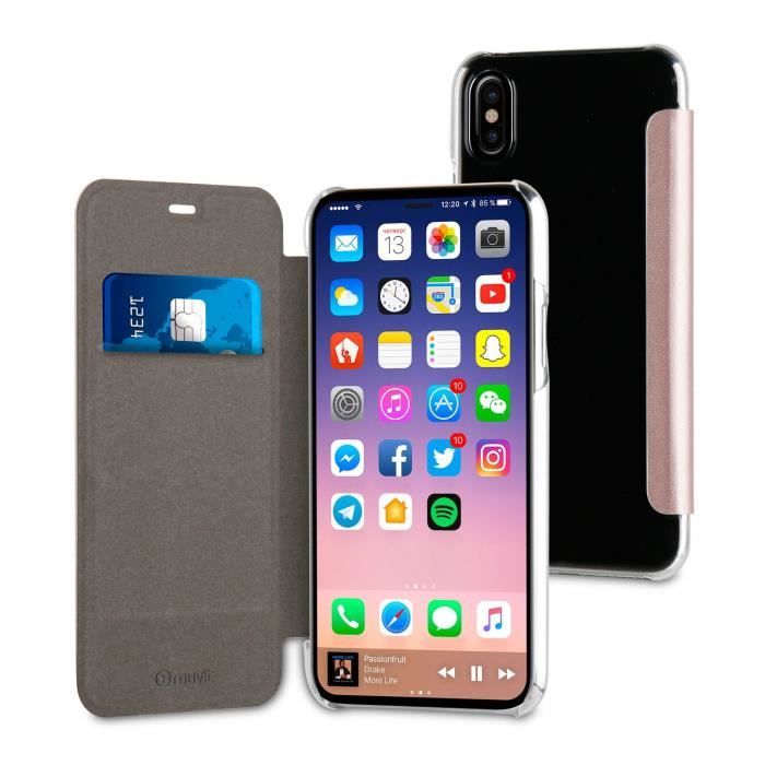 MUVIT Etui folio avec poche pour smartphone - Or rose - Apple Iphone X